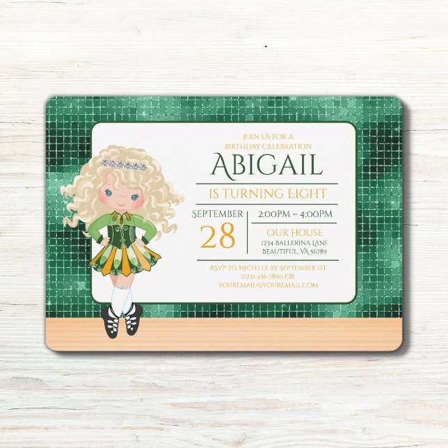 Cute Irish Dance Blond Girl Soft Shoe Birthday Invitation (Creator Uploaded)