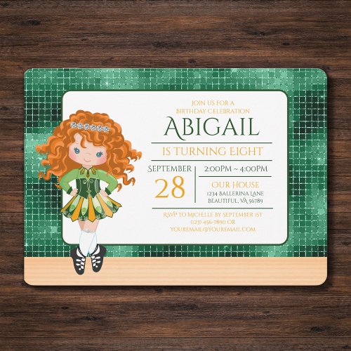 Cute Irish Dance Red Hair Girl Soft Shoe Birthday Invitation