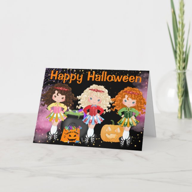 Cute Irish Dancers Dance Celebration Halloween Holiday Card (Front)