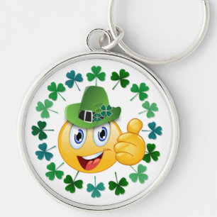 Cute Irish Emoji with Shamrock Keychain