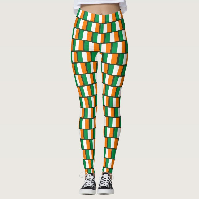 Cute Irish flag pattern St Patricks Day party Leggings (Front)