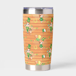 CUTE IRISH GIRL AND BOY WITH ADORABLE ORANGE CAT INSULATED TUMBLER