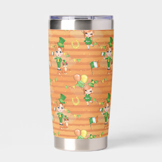 CUTE IRISH GIRL AND BOY WITH ADORABLE ORANGE CAT INSULATED TUMBLER