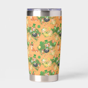 CUTE IRISH GIRL AND BOY WITH ADORABLE ORANGE CAT INSULATED TUMBLER
