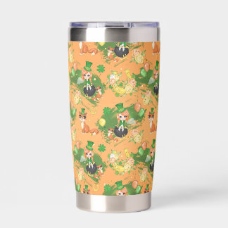 CUTE IRISH GIRL AND BOY WITH ADORABLE ORANGE CAT INSULATED TUMBLER