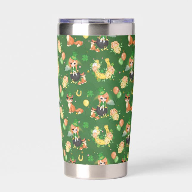 CUTE IRISH GIRL AND BOY WITH ADORABLE ORANGE CAT INSULATED TUMBLER (Front)