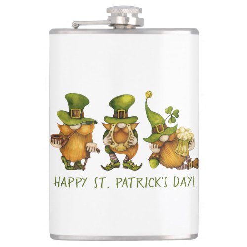 Cute Irish Gnomes Happy St Patricks Day Flask