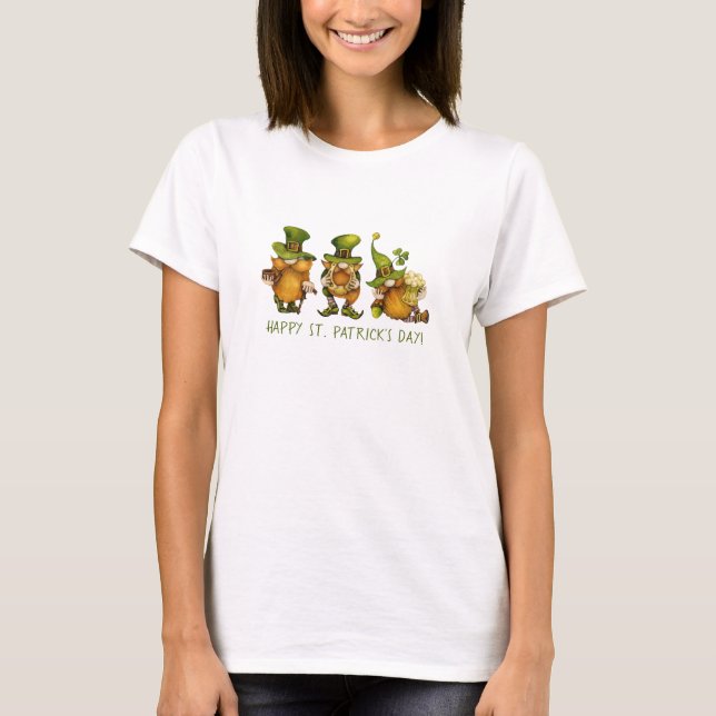 Cute Irish Gnomes Happy St Patrick's Day T-Shirt (Front)