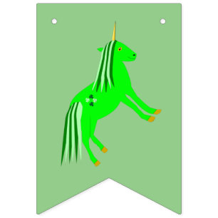 Cute Irish Green and Gold Unicorn Bunting Flags