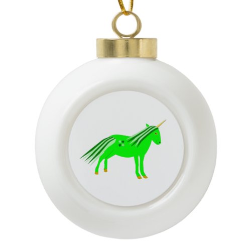Cute Irish Green and Gold Unicorn Ceramic Ball Christmas Ornament