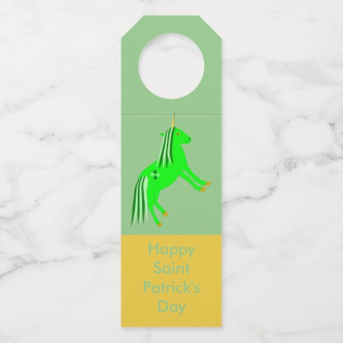 Cute Irish Green and Gold Unicorn Custom Bottle Hanger Tag