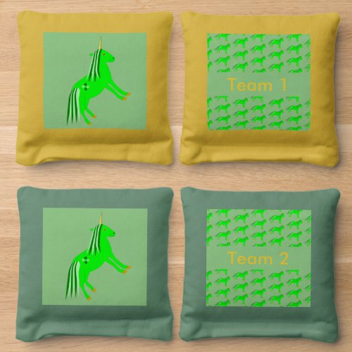 Cute Irish Green and Gold Unicorn Custom Cornhole Bags
