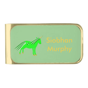Cute Irish Green and Gold Unicorn Custom Finish Money Clip