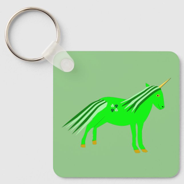 Cute Irish Green and Gold Unicorn Custom Keychain (Front)