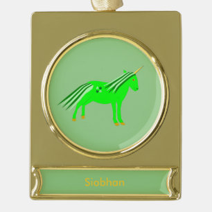Cute Irish Green and Gold Unicorn Custom Plated Banner Ornament