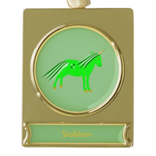 Cute Irish Green and Gold Unicorn Custom Plated Banner Ornament