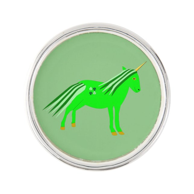 Cute Irish Green and Gold Unicorn Lapel Pin (Front)