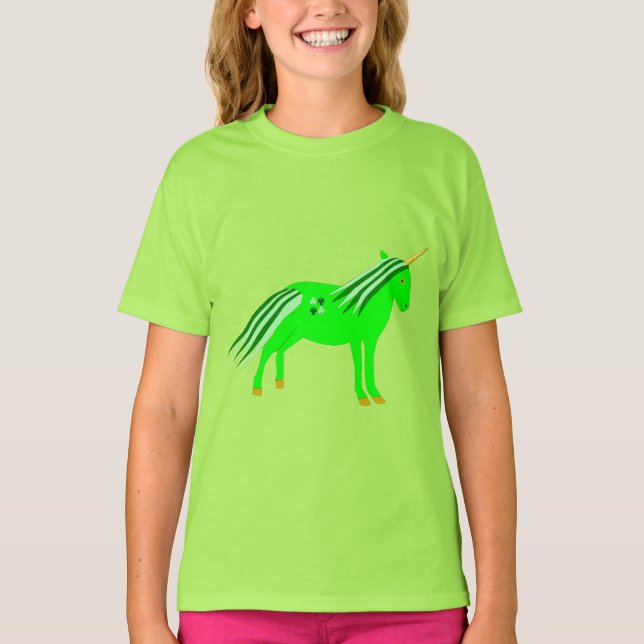 Cute Irish Green and Gold Unicorn T-Shirt (Front)