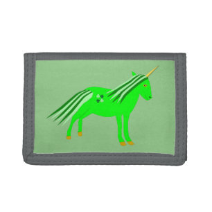 Cute Irish Green and Gold Unicorn Tri-fold Wallet