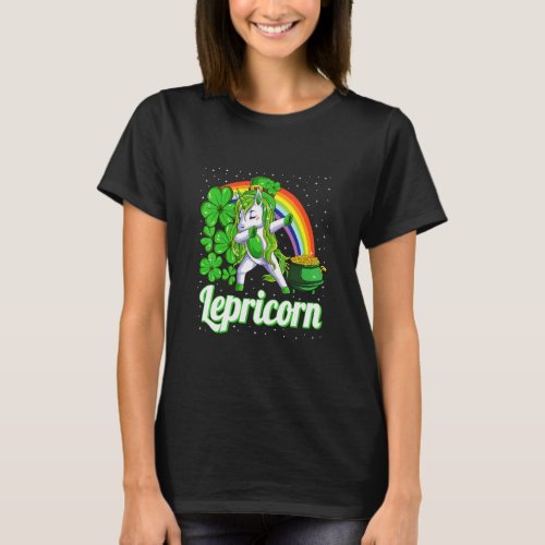 Cute Irish Green Dabbing Unicorn St Patricks Day L T_Shirt