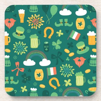 Cute Irish Icon Pattern Beverage Coaster by adventurebeginsnow at Zazzle
