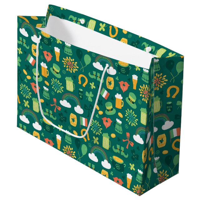 Cute Irish Icon Pattern Large Gift Bag (Front Angled)
