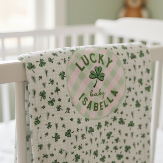 Cute Irish Lucky Baby Pink & Green Shamrocks Baby Blanket (Cute Irish Pink and Green Lucky Baby Baby Blanket for St Patrick's Day Baby Shower. Green Shamrocks)