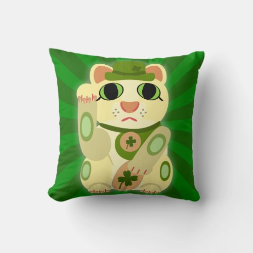 Cute Irish Lucky Cat Mashup Throw Pillow