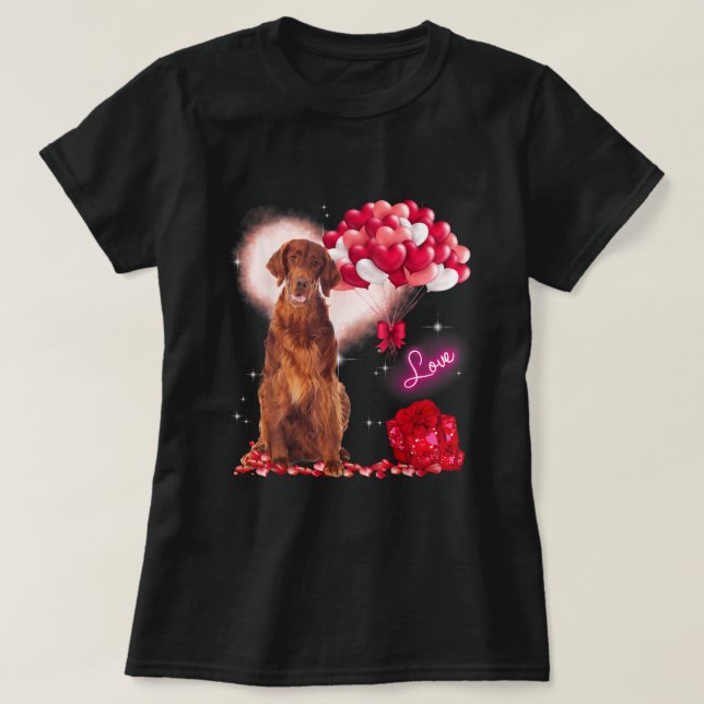 Cute Irish Setter Balloon Heart Valentines Day Val T-Shirt (Design Front)