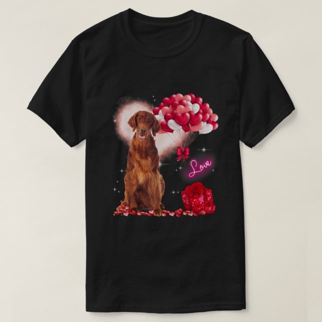 Cute Irish Setter Balloon Heart Valentines Day Val T-Shirt (Design Front)