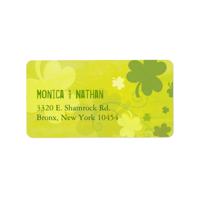 Cute Irish Shamrocks Green Wedding Address Label (Front)