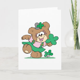 cute irish st paddy girl teddy bear design card
