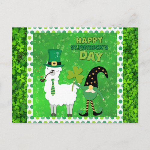 Cute Irish St Patricks Day Gnome Green Shamrock Postcard