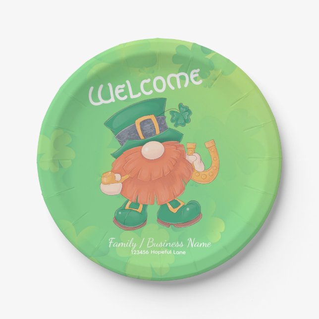 Cute Irish St. Patrick's Day Gnome Paper Plates (Front)
