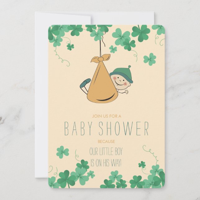 Cute Irish Themed Shamrock Baby Shower Invitation (Front)