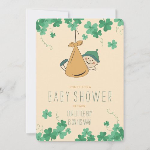Cute Irish Themed Shamrock Baby Shower Invitation
