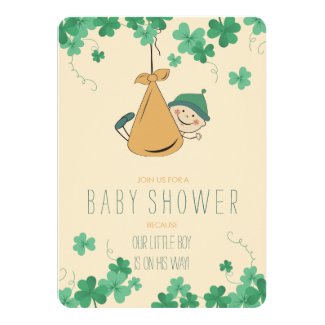 Cute Irish Themed Shamrock Baby Shower Invitation