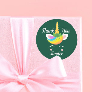 Cute Irish Unicorn Birthday Girl Custom Thank You Classic Round Sticker