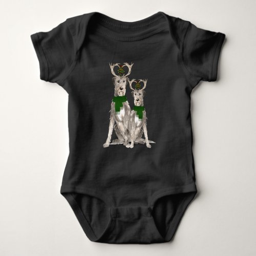 Cute Irish Wolfhound Dogs for Christmas Baby Bodysuit