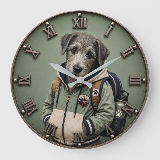 Cute Irish Wolfhound Puppy Large Clock (Front)