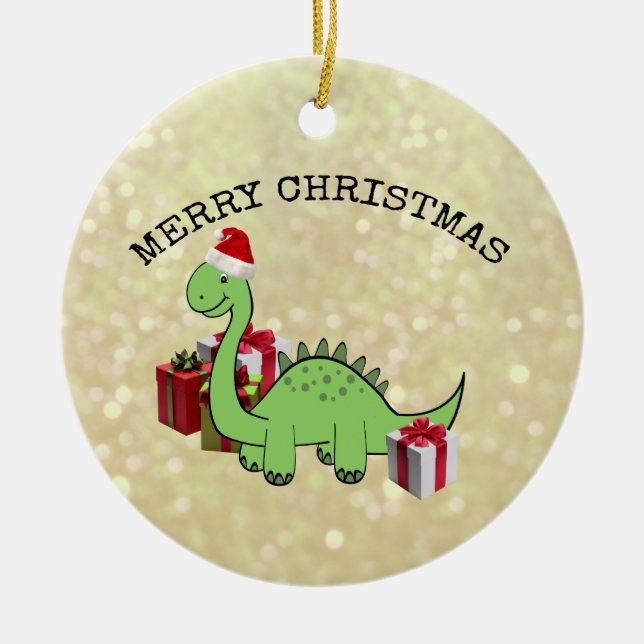 Cute is Santa dinosaur Ceramic Ornament (Front)