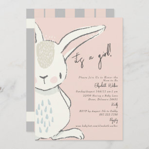 Cute It A Girl Rabbit Pink and Grey Baby Shower Invitation