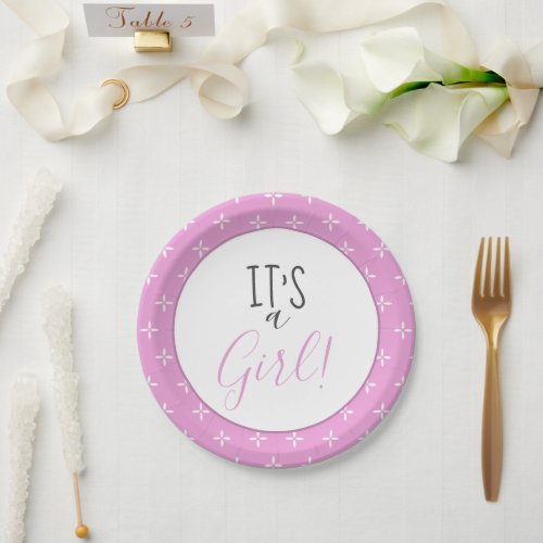 Cute Its a Girl Pink Star Pattern Baby Shower  Paper Plates