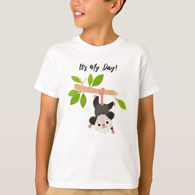 Cute It’s My Day Woodland Opossum Birthday T-Shirt (Front)