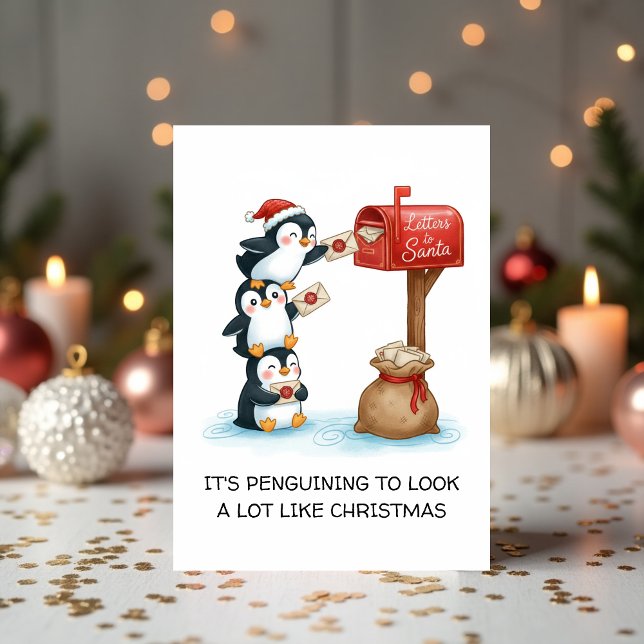 Cute It’s Penguining to Look A Lot Like Christmas Holiday Card (Cute Penguin Christmas Card – Funny “It’s Penguining to Look a Lot Like Christmas” Holiday Greeting)