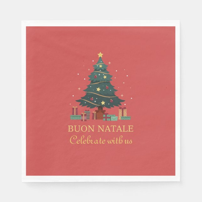 Cute Italian Buon Natale Custom Tree Napkins (Front)
