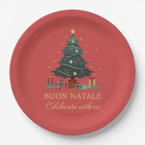 Cute Italian Buon Natale Custom Tree Paper Plates