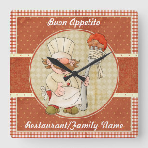 Cute Italian Chef Square Wall Clock