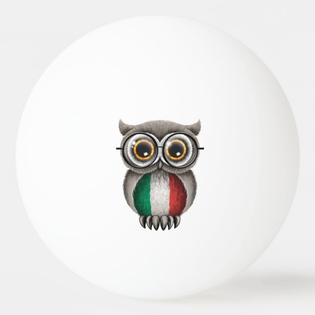 Cute Italian Flag Owl Wearing Glasses Ping-Pong Ball (Front)