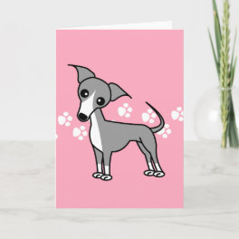 Cute Italian Greyhound Cartoon Pink Blank Card
